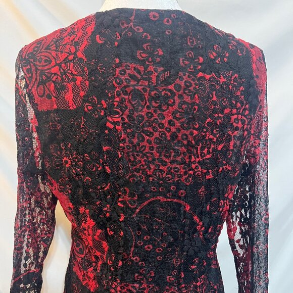 Kiara Red and Black Lace Womens Blouse Size Medium - Picture 5 of 7